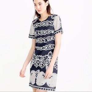FINAL PRICE J. Crew Lace Short Sleeve Shift Dress Preppy Navy & White Size 12